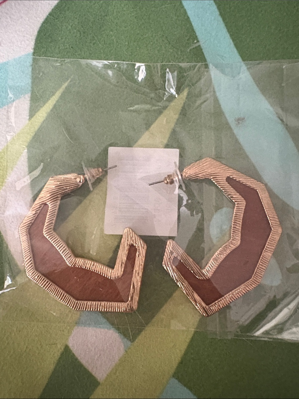 Plunder Stylish Geometric Gold-Tone and Brown Hoop Earrings